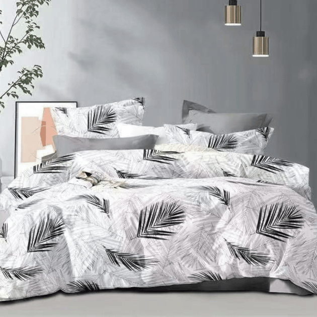 Posteljina NS50-WHT sa crno-belim motivima listova