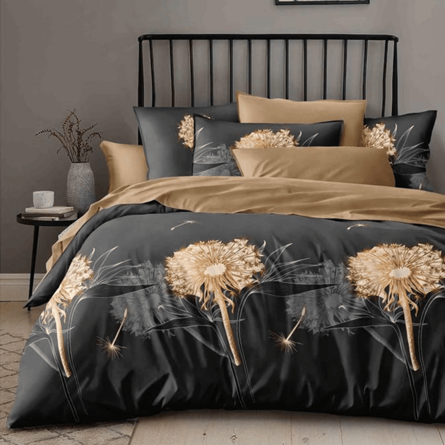 Posteljina NS80-BLKY sa crnom pozadinom i zlatnim motivom maslačka