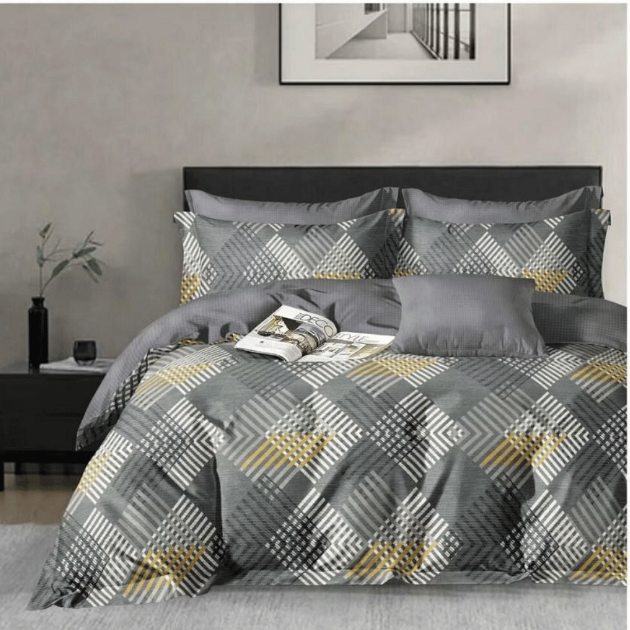 Posteljina NS90-GRY sa sivim i zlatnim geometrijskim uzorkom