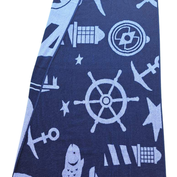 Plavi peškir ZT10 sa morskim motivima, dimenzije 70x170 cm