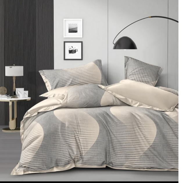 Posteljina u sivim i bež tonovima sa modernim linijama