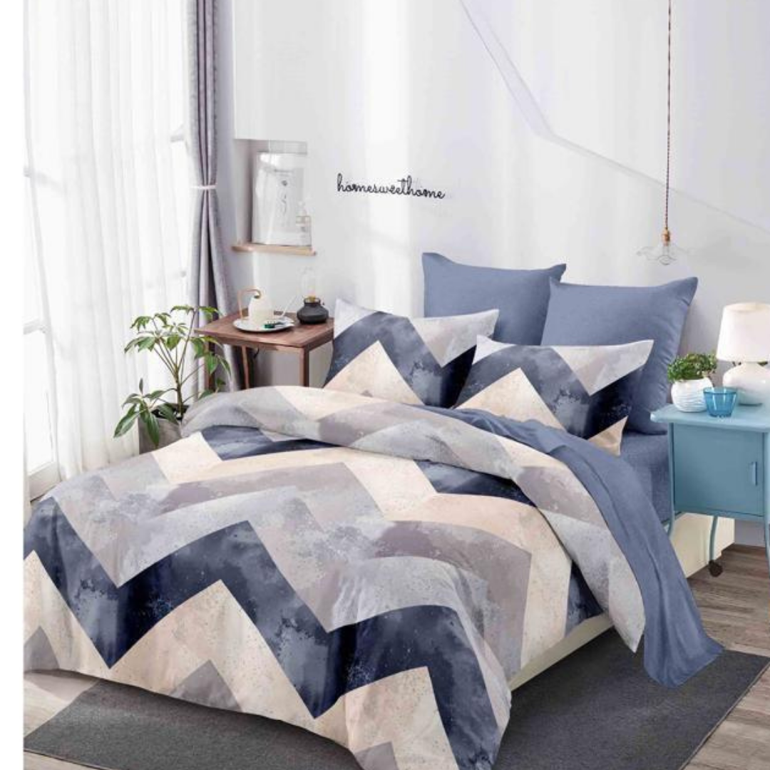 Posteljina sa plavo-sivim geometrijskim zig zag motivom