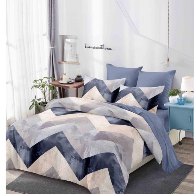 Posteljina sa plavo-sivim geometrijskim zig zag motivom